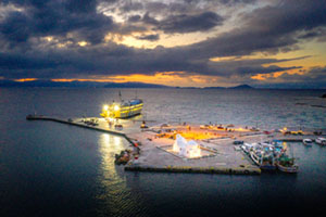 Aegina harbour from above at sunset Aegina harbor, sea, Mediterranean atmosphere, clouds, Greek coastline, seascape, απο ψηλα, from above, sunset, dusk, δυση